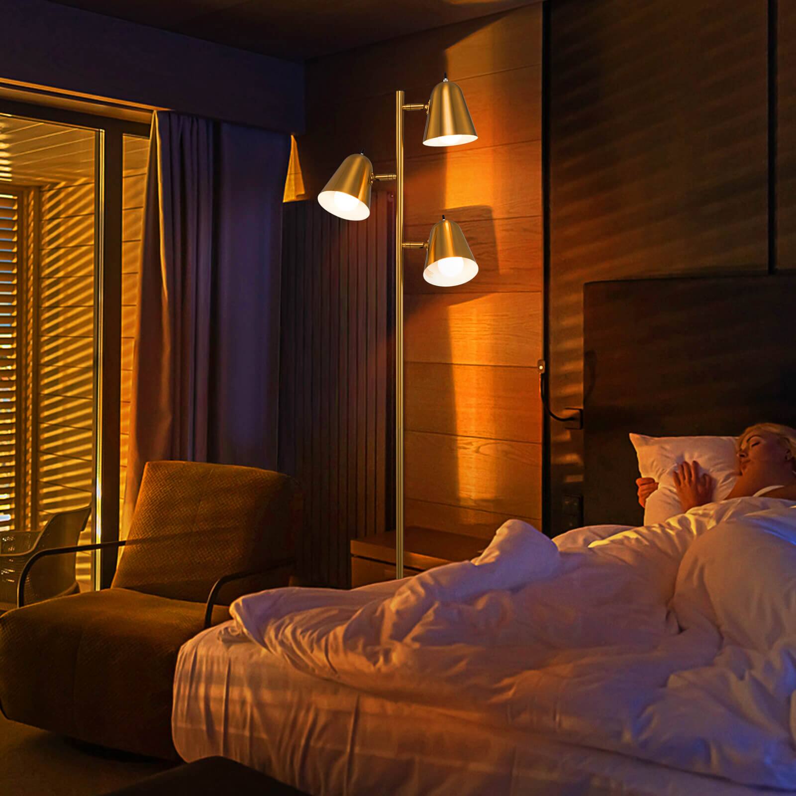 Alt View 4. Costway - Costway 3-Bulb Floor Lamp with 3 E26 A19 Bulbs & Adjustable Lampshades Sturdy Metal Pole - Golden.