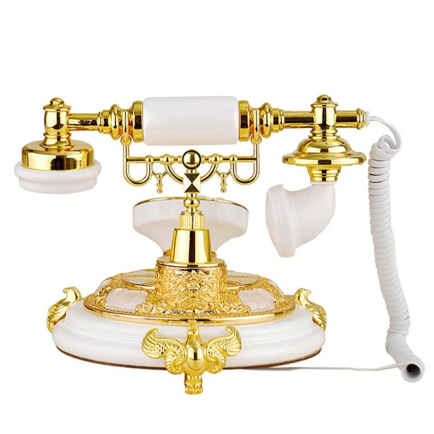 Front. Stock Preferred - Vintage Retro European Style Desktop Telephone - Gold.