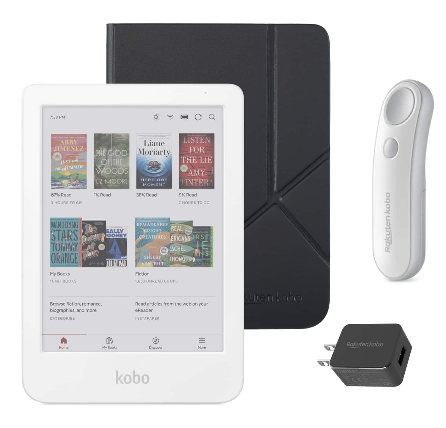 Kobo - Clara Colour (White) eReader with White Remote & AC Bundle - 2025 - Black SleepCover
