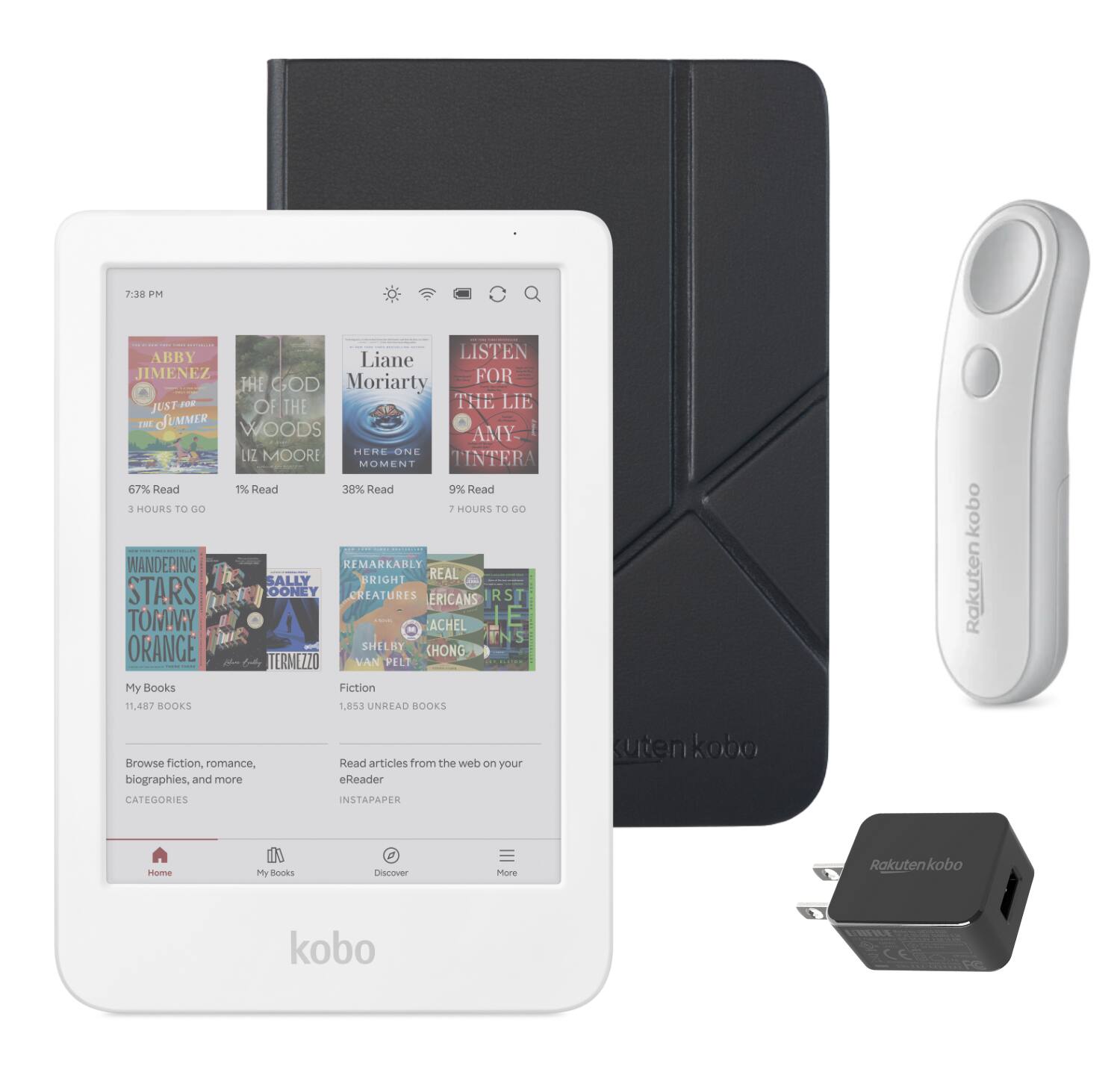 Kobo - Clara Colour (White) eReader with White Remote & AC Bundle - 2025 - Black SleepCover