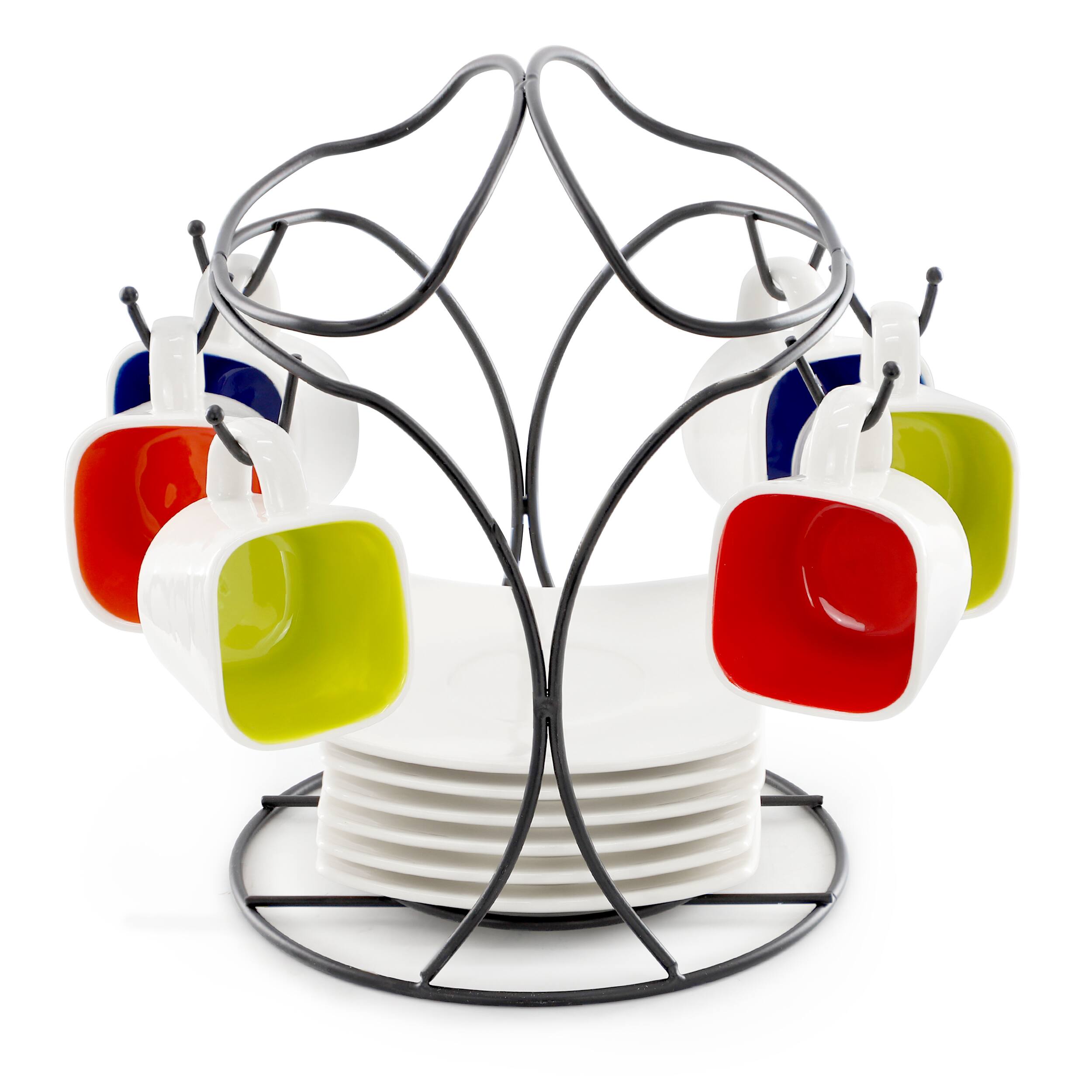 Alt View 1. Gibson - Gibson Home Crenshaw 13 Piece Square Stoneware Espresso Cup Set with Metal Stand - Assorted.