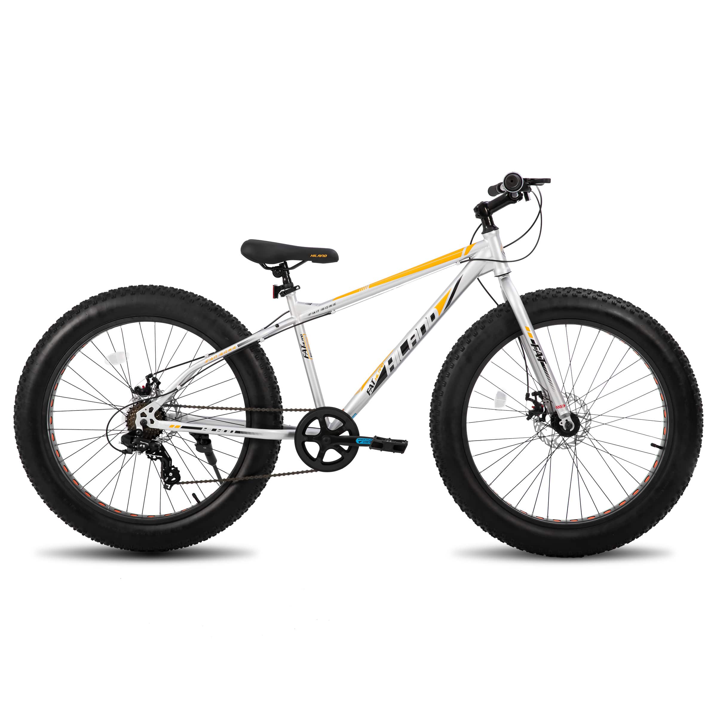 HILAND - Roon 24" Fat Tire Mountain Bike - 7 Speeds - Snow Beach Bicycle - Silver
