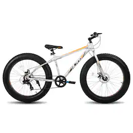 HILAND - Roon 24" Fat Tire Mountain Bike - 7 Speeds - Snow Beach Bicycle - Silver