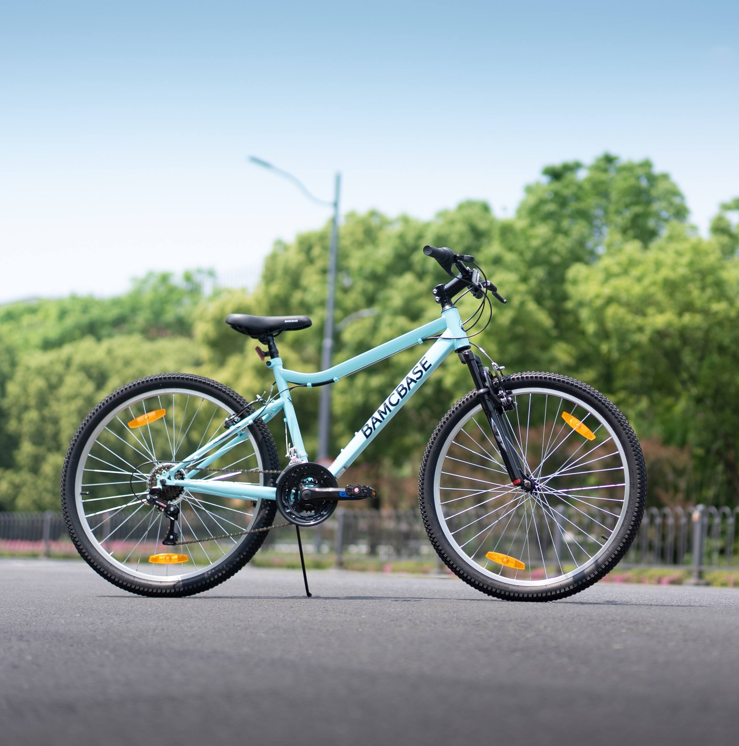 Left. HILAND - BAMCBASE Lilac 26 inches Mountain Bike for Women, 18-Speed High-Tensile Steel Frame, Suspension Fork, Green - green.