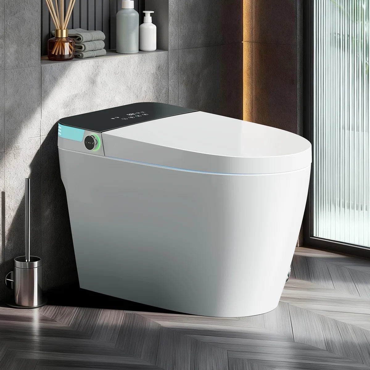 Koligey - Smart Toilet with Tankless Bidet Wash, Auto Open Lid, 1.28 Gallons Auto Dual Flush, Heat Seat, Warm Wash/Dryer - White