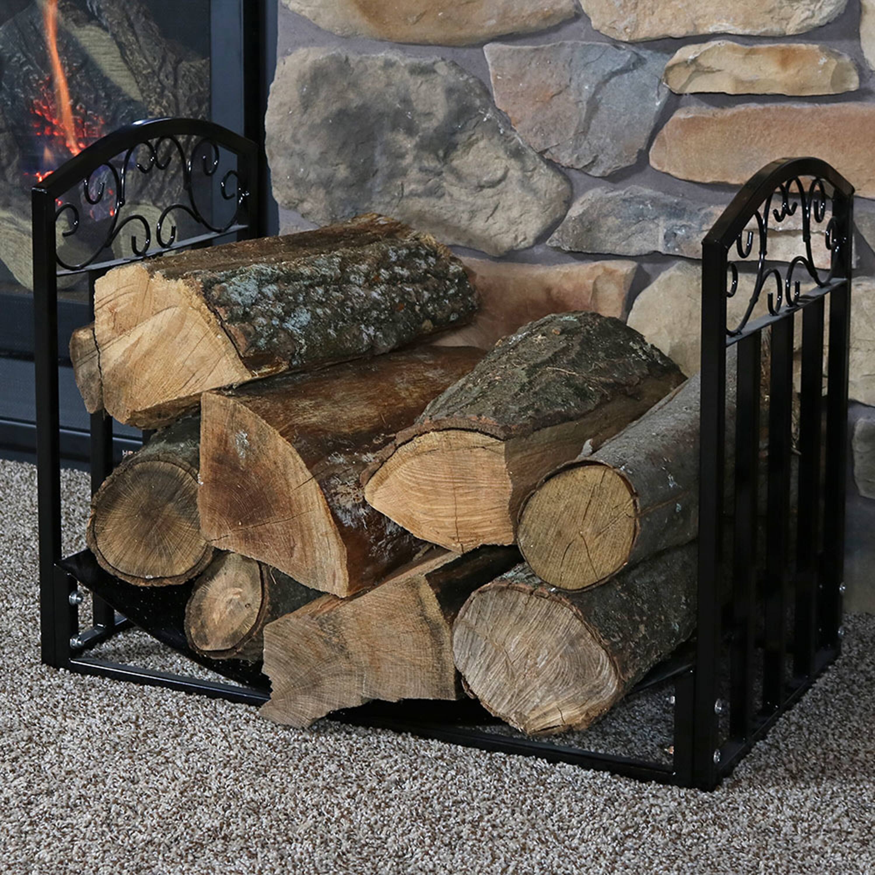 Alt View 7. Sunnydaze - 2 ft Designer Steel Firewood Log Rack - Black.