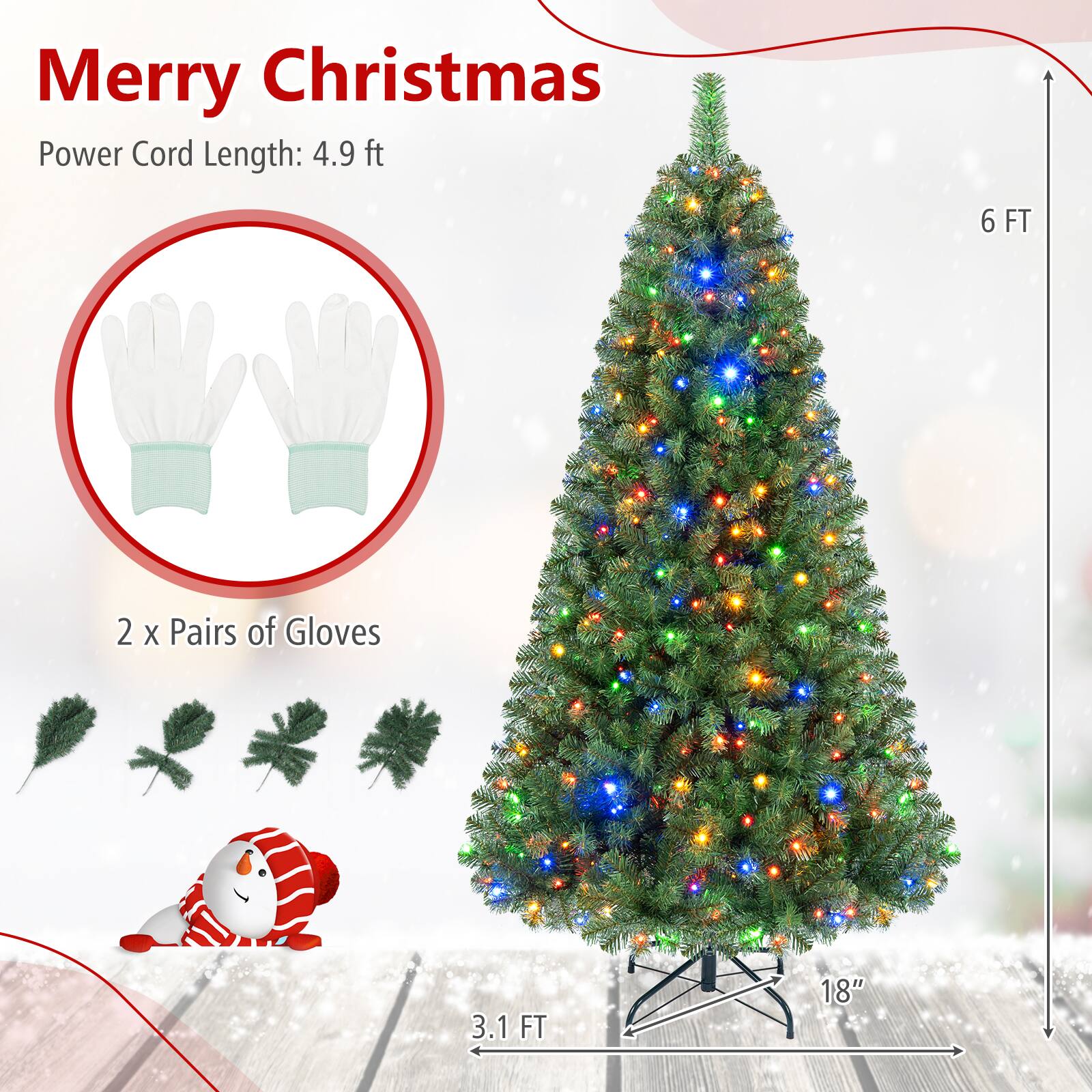 Merry Christmas

Power Cord Length: 4.9 ft

2 x Pairs of Gloves

6 FT

3.1 FT

18"