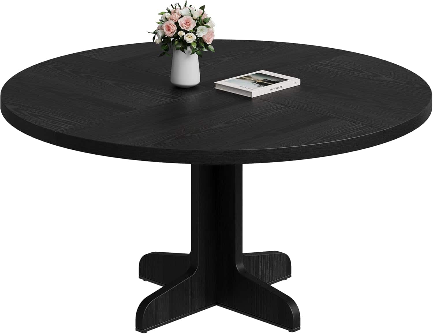 Acekool - Round Dining Table for 4-6 People, 47 Inches Kitchen Dining Room Circle Dinner Pedestal Table - Black
