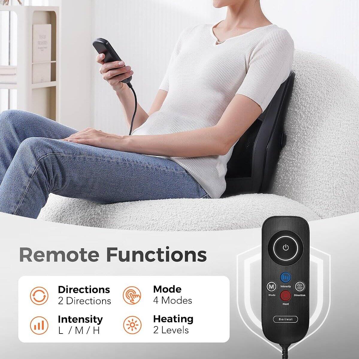 Remote Functions

- Directions: 2 Directions
- Mode: 4 Modes
- Intensity: L / M / H
- Heating: 2 Levels

Borivat