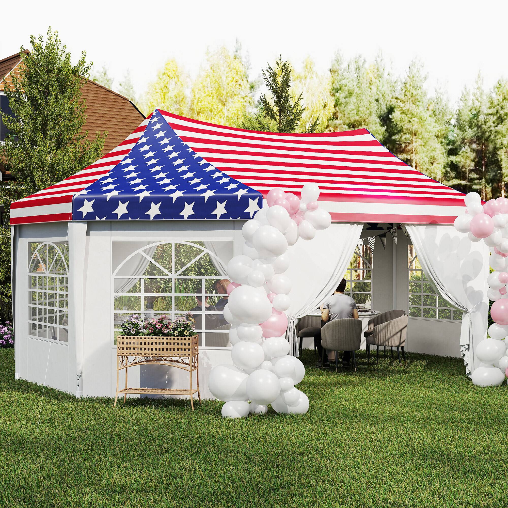 Alt View 8. Outsunny - 22.3 x 16.4 ft Party Tent, Wedding Tent with Sidewalls, Heavy Duty Canopy Tent Outdoot Gazebo - American Flag.