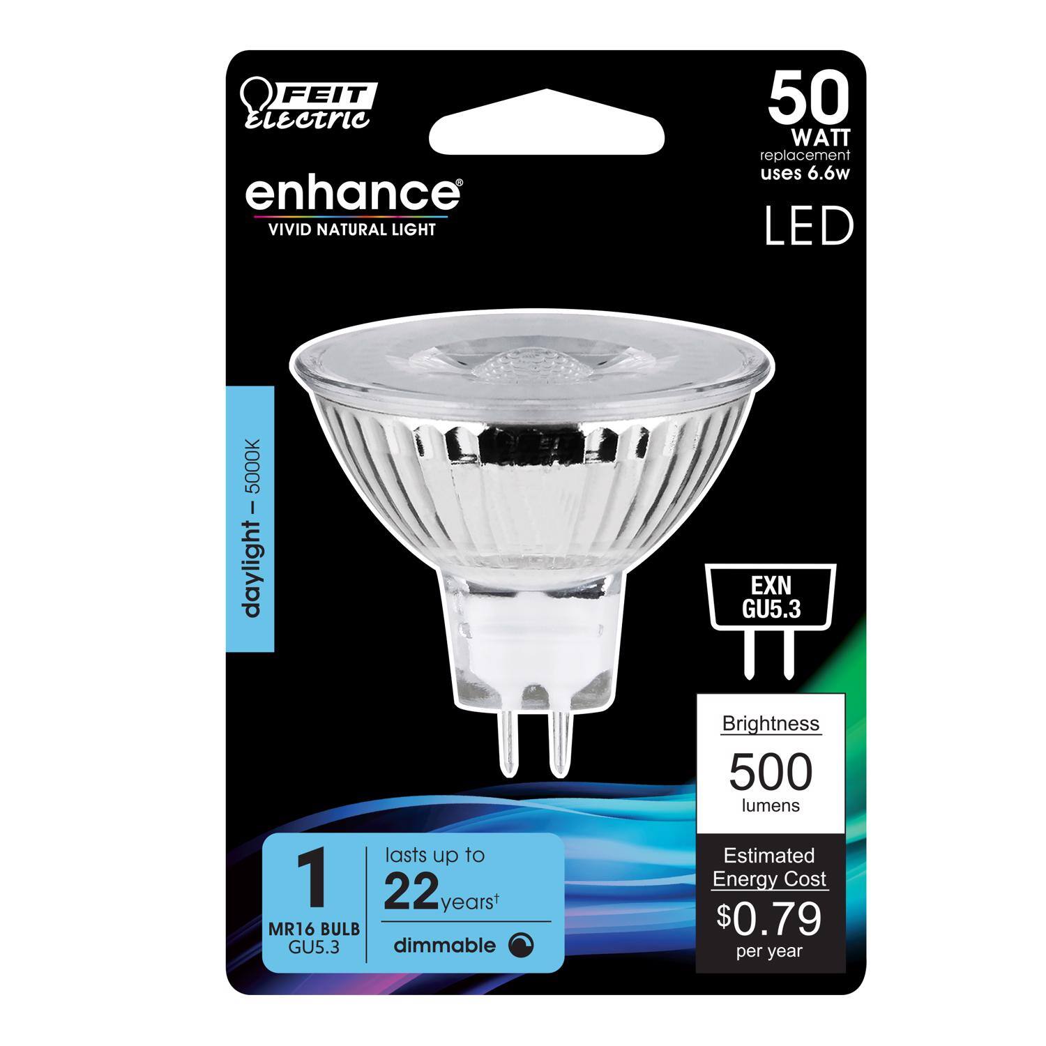 FEIT ELECTRIC - Feit Enhance MR16 GU5.3 LED Bulb Daylight 50 Watt Equivalence 1 pk