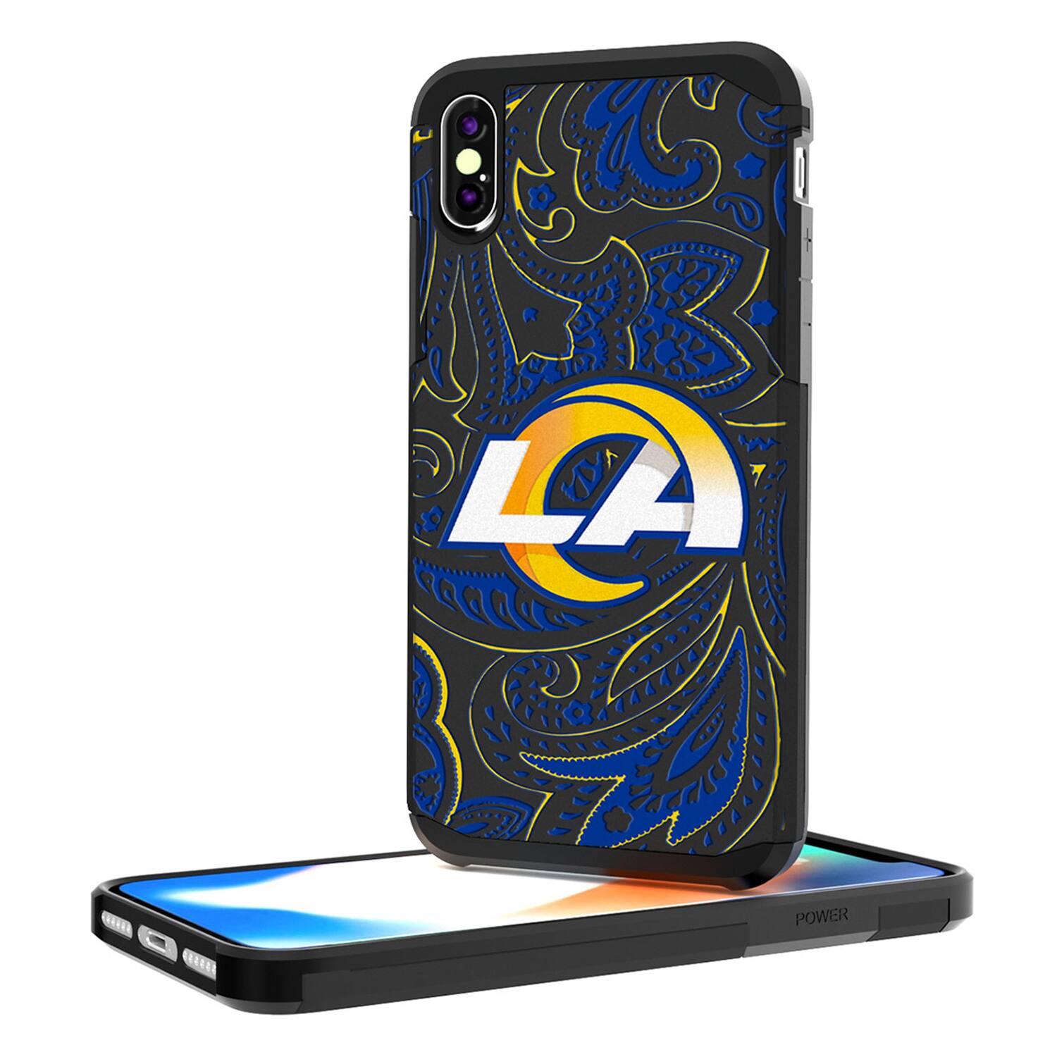 Alt View 2. Keyscaper - Los Angeles Rams iPhone Rugged Paisley Design Case - 12 Pro Max - Multicolor.