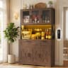 Aheaplus - 71'' Tall Pantry Cabinet, 39.4'' Wide Pantry with 2 Drawers, Charging Station, and LED Lights - Weathered Brown