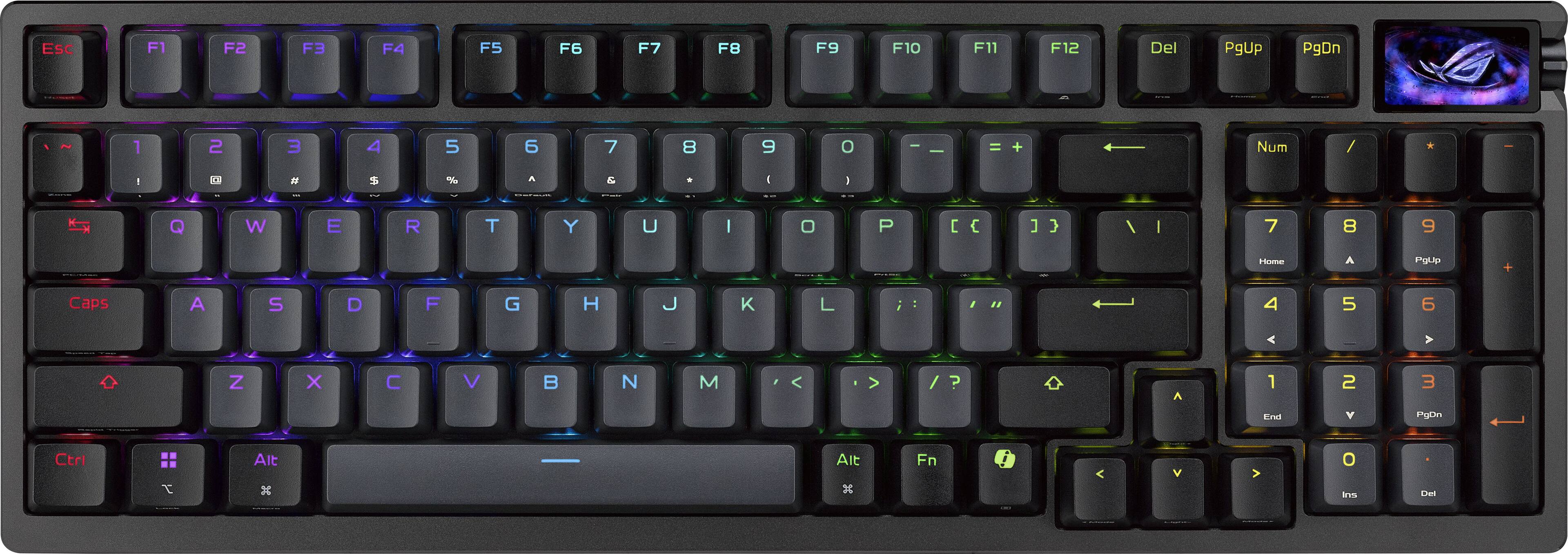 Sure, here is the corrected and grouped text from the image:

**Top Row:**
- Esc
- F1
- F2
- F3
- F4
- F5
- F6
- F7
- F8
- F9
- F10
- F11
- F12
- Del
- PgUp
- PgDn

**Number Row:**
- 1
- 2
- 3
- 4
- 5
- 6
- 7
- 8
- 9
- 0
- - (Minus)
- + (Plus)
- Num
- /
- *
- -

**Letter Row:**
- Q
- W
- E
- R
- T
- Y
- U
- I
- O
- P
- [ (Left Bracket)
- ] (Right Bracket)
- \ (Backslash)
- A
- S
- D
- F
- G
- H
- J
- K
- L
- ; (Semicolon)
- ' (Single Quote)
- Z
- X
- C
- V
- B
