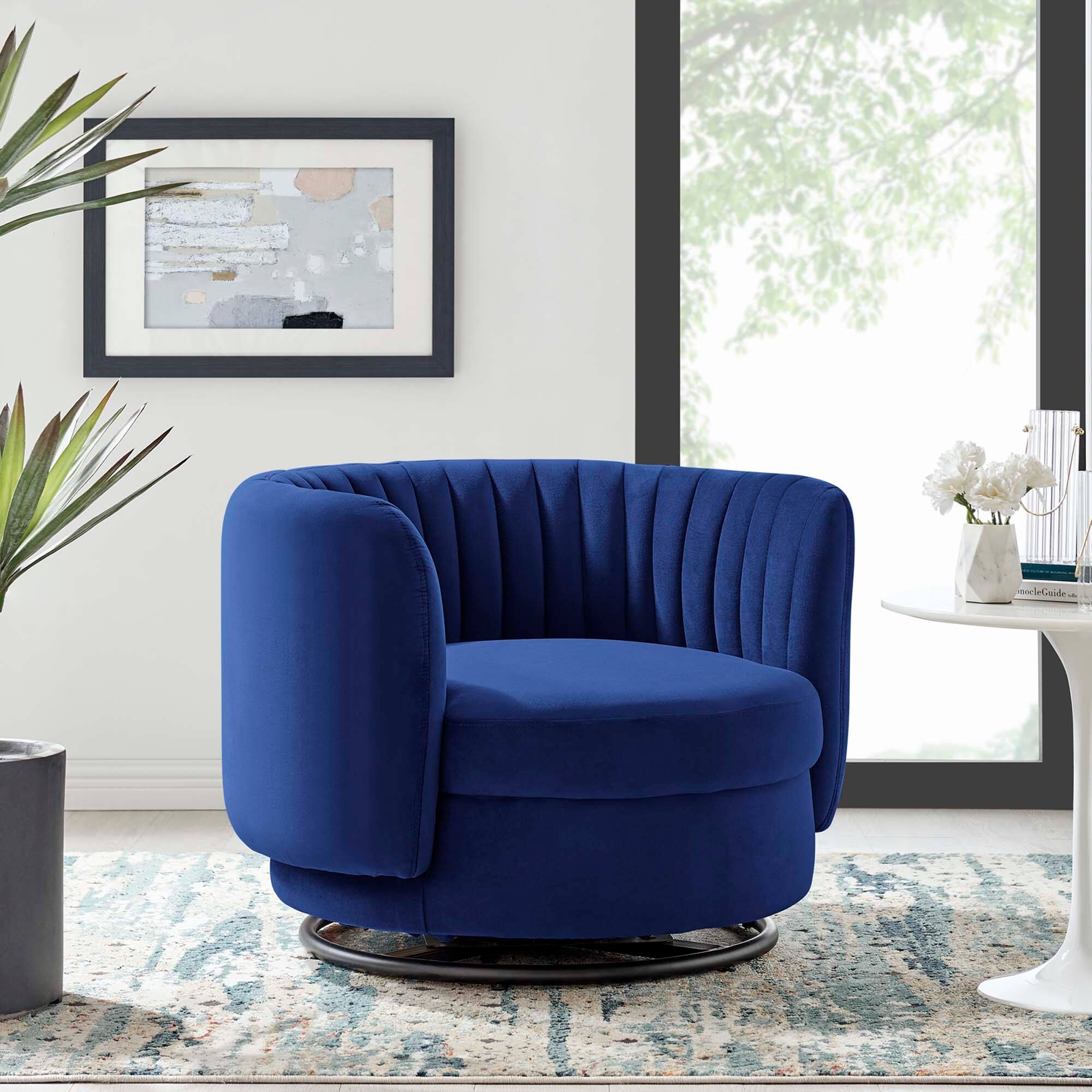 Front. Modway - Embrace Tufted Performance Velvet Swivel Chair by Modway - Black Navy.