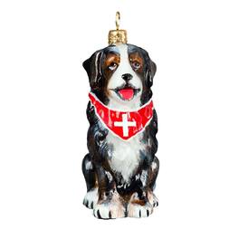 Joy to the World Collectibles - Joy to the World Bernese Mountain Dog with Swiss Cross Bandana Polish Glass Christmas Ornament - Multicolor