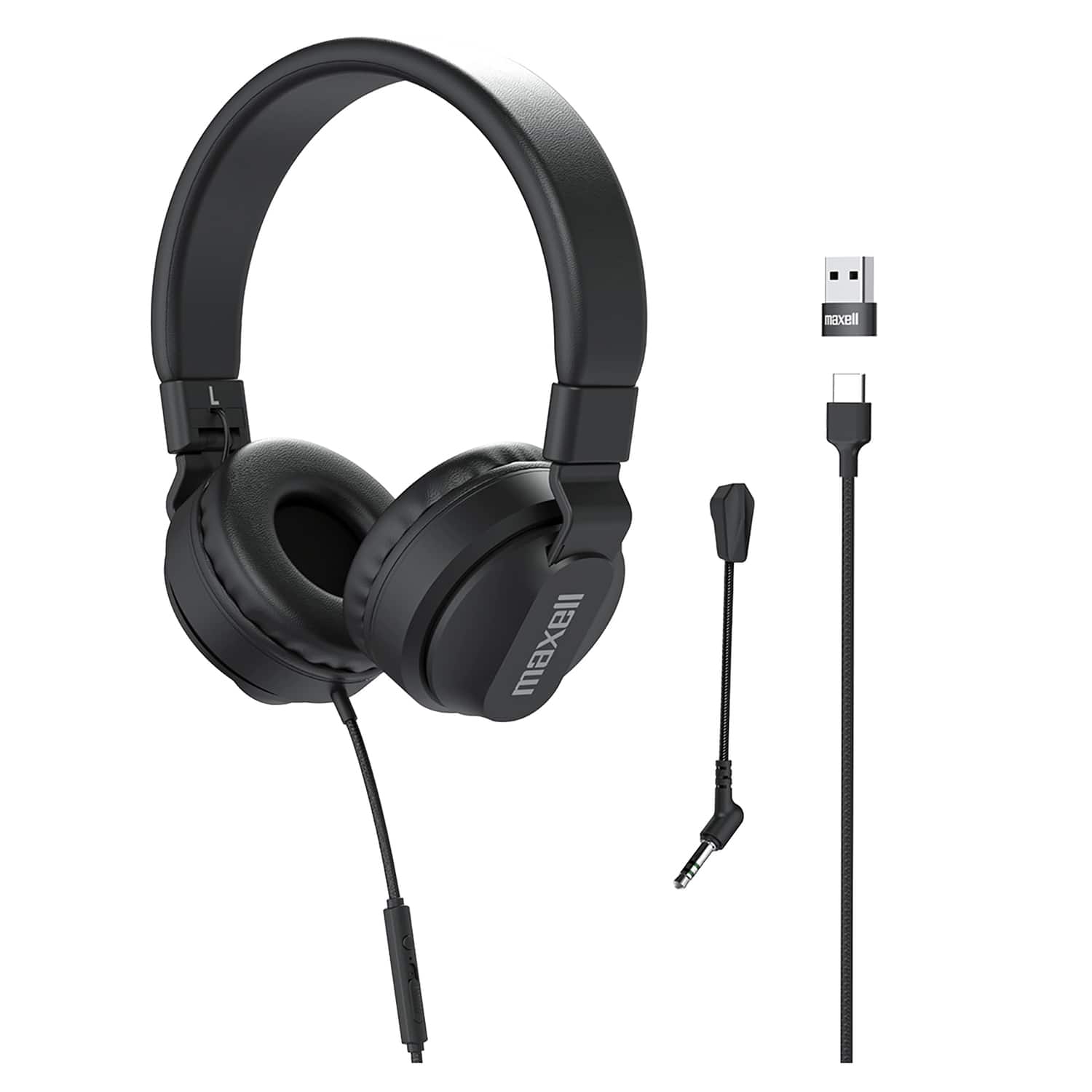 Maxell - 197304 Hpbmt1 Over-ear Usb-c Headphones With Detachable Boom Microphone - Black