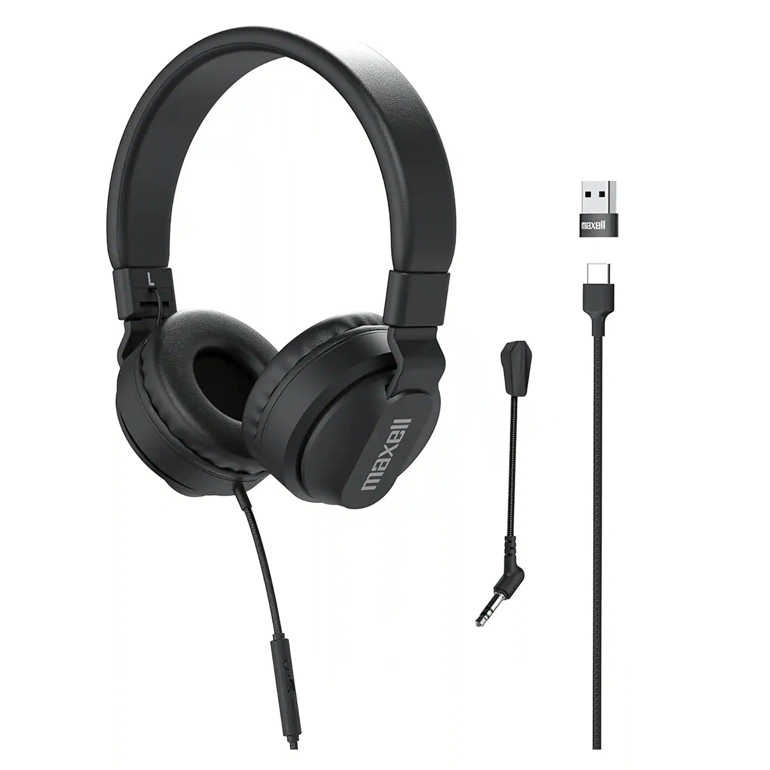 Maxell - 197304 Hpbmt1 Over-ear Usb-c Headphones With Detachable Boom Microphone - Black