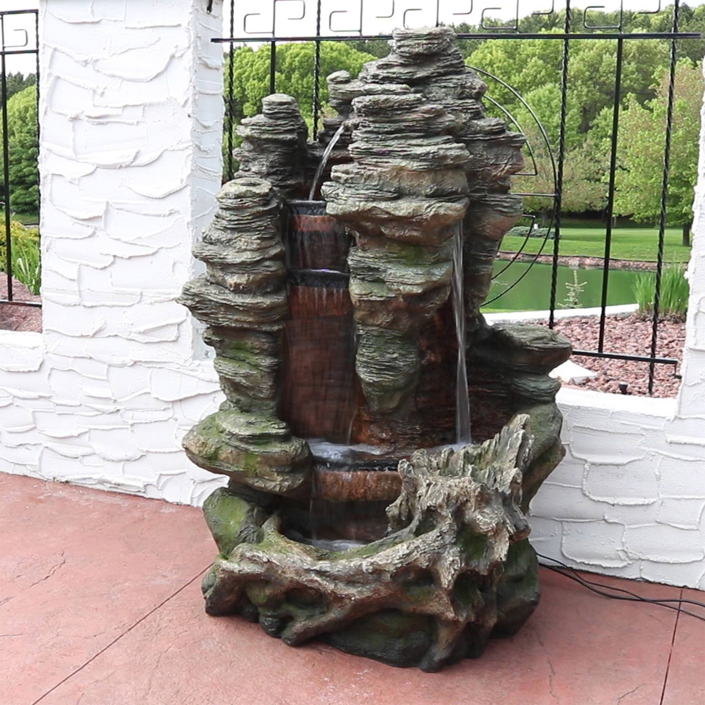 Alt View 3. Sunnydaze - Large Flat Rock Summit Waterfall Fountain with LED Lights - 61 in - Brown.