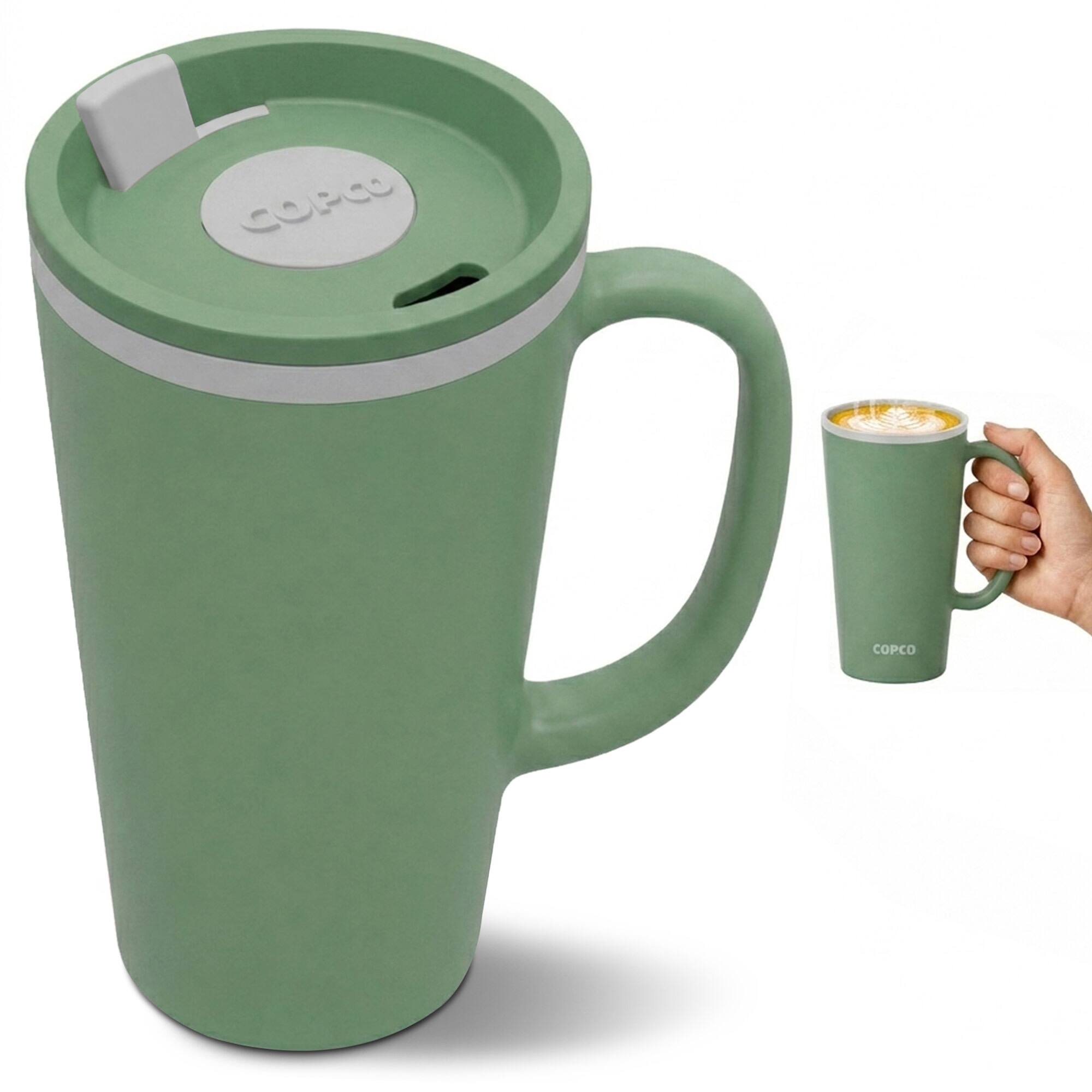 Front. Copco - Copco Travel Coffee Mug, 16 oz - Double Wall Insulated BPA-Free with Handle - Green.