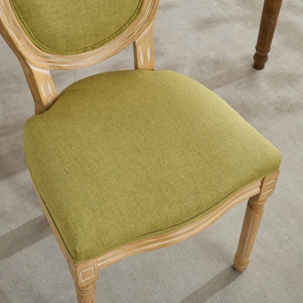 Alt View 7. Loheer - Loheer French Style Solid Wood Dining Chairs Olive Green Linen Set of 2 - Olive Green.