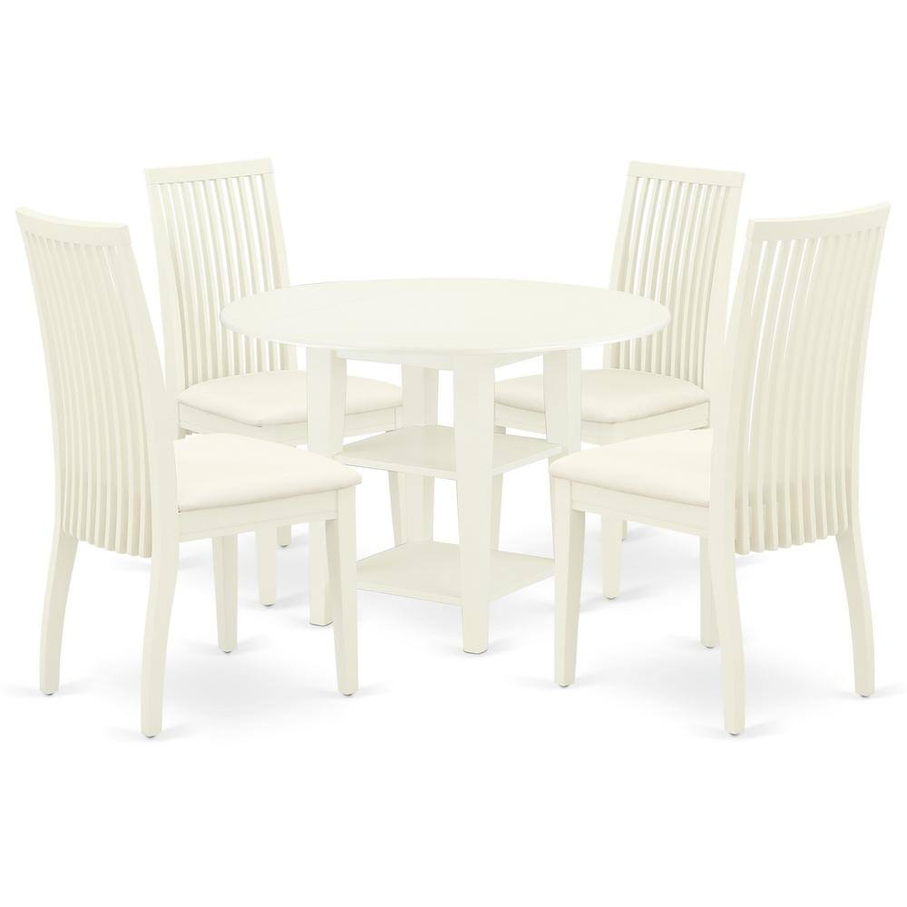 Back. East West Furniture - Dining Room Set Linen White - Brown.