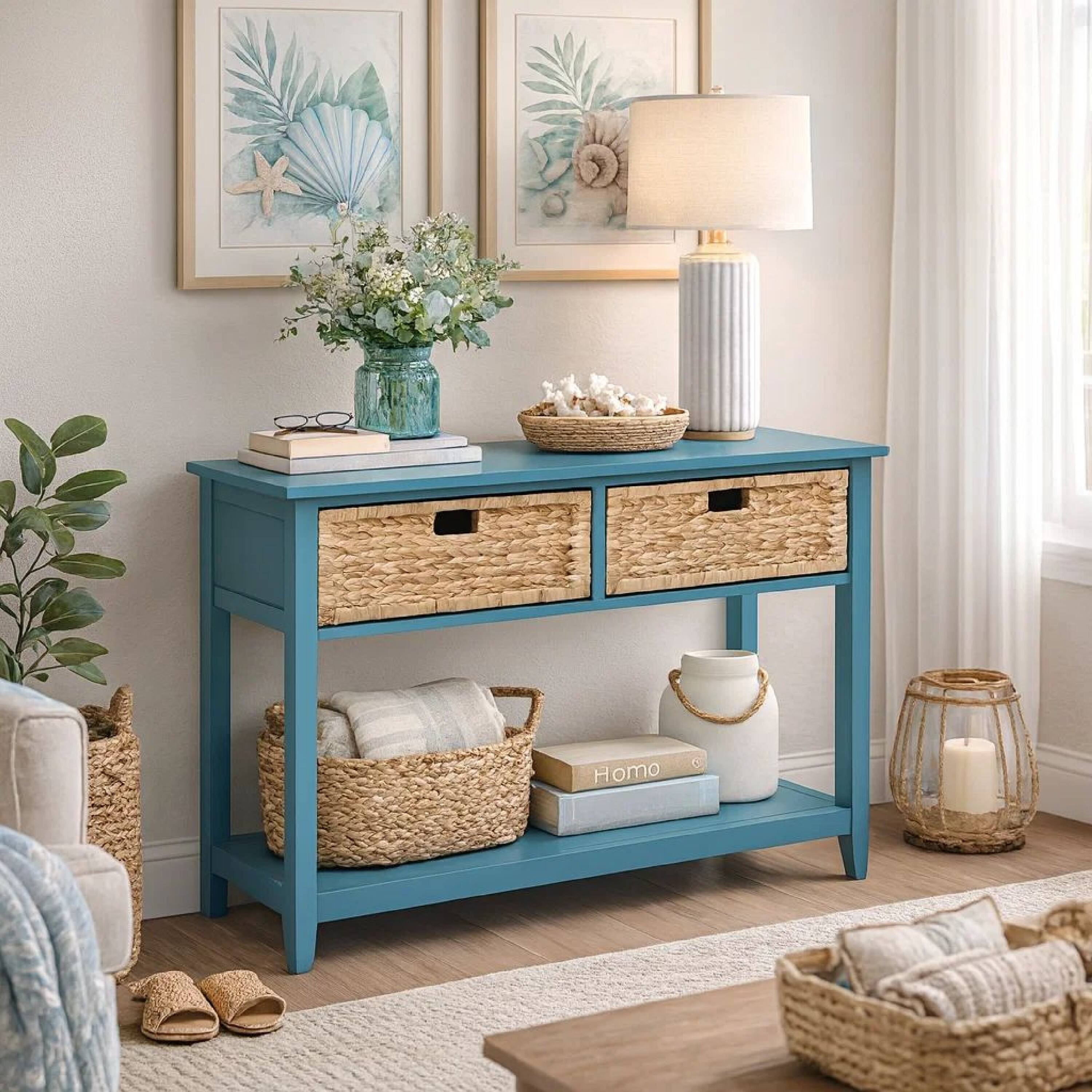 Alt View 7. Manhattan Lane - Flavius Console Table with 2 Drawers - Blue.