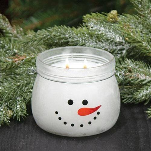 Angle. BreeBe - Twisted Peppermint Snowman Jar Candle 14oz - White.