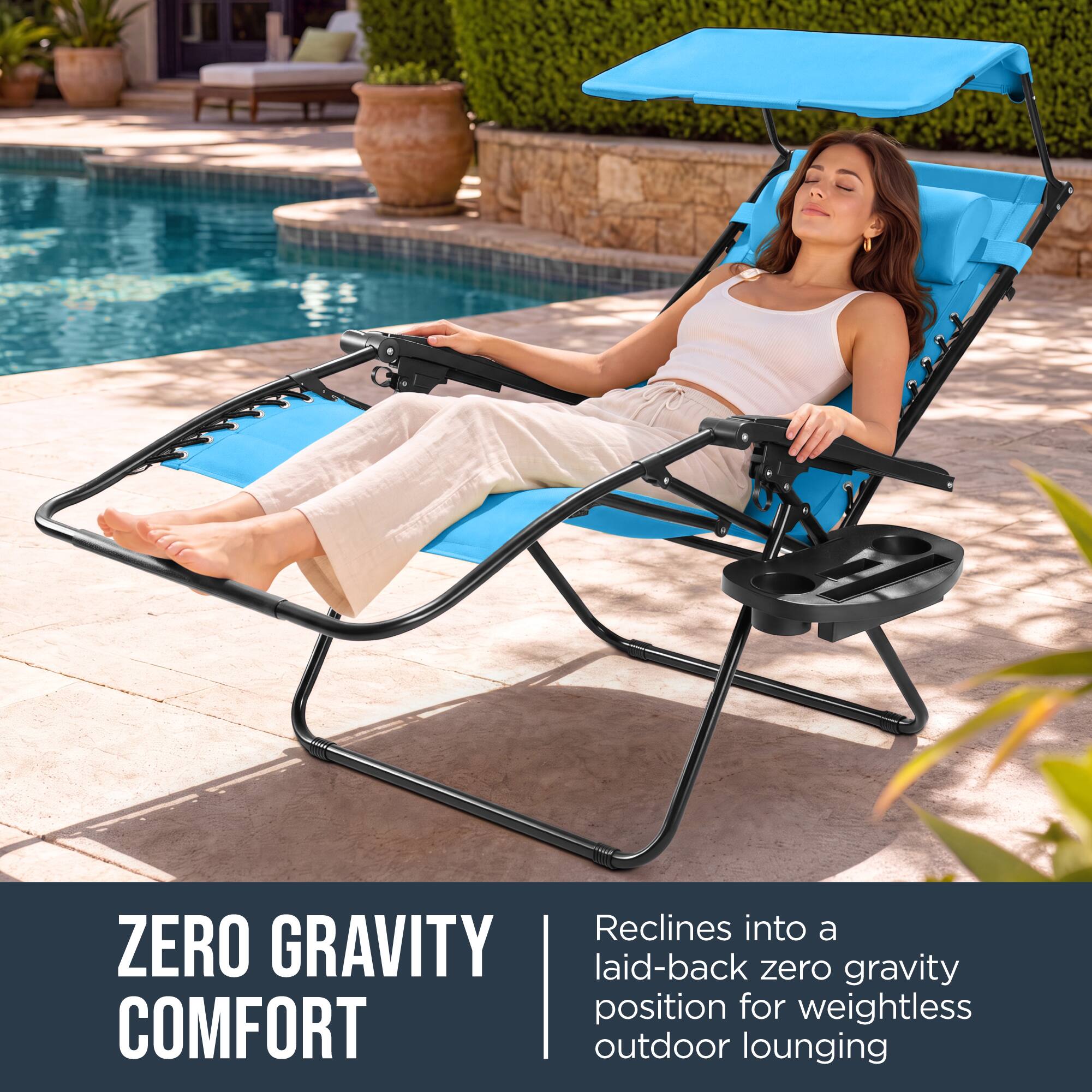 Reclines into a ZERO GRAVITY laid-back zero gravity position for weightless COMFORT outdoor lounging