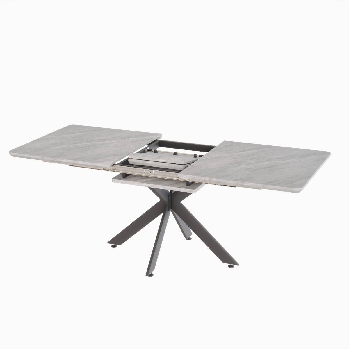 Alt View 3. Loheer - Loheer Extendable Dining Table, Gray MDF Top with Black Metal X Legs, Seats 8 to 10 - Gray and black.