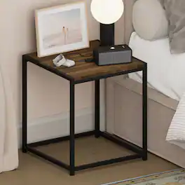 Furinno - CAMNUS Night Stand, Metal Frame Nightstand, Toolless Side Table, End Table, Bedside Table - Columbia Walnut