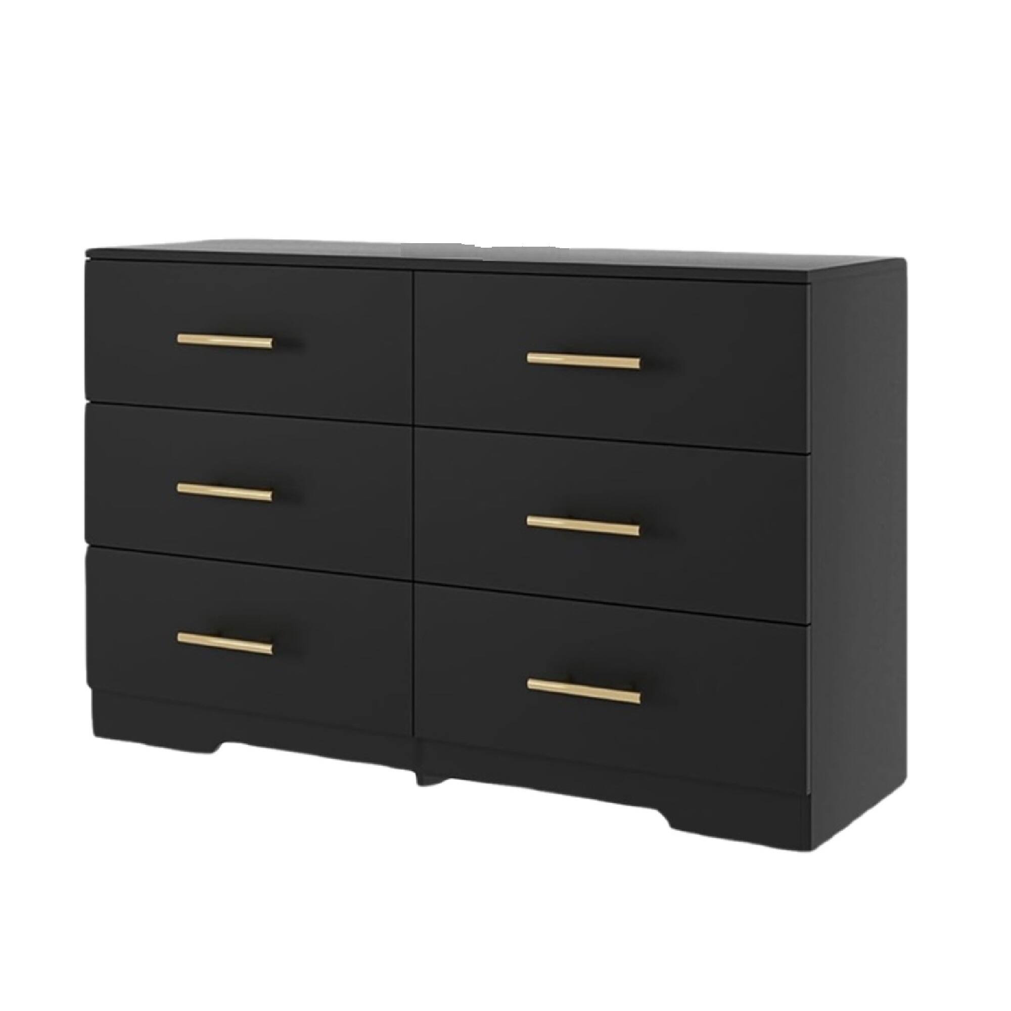Front. Spaco - Modern 6 Drawer Dresser Table with Gold Handles, Minimalist Bedroom Vanity and TV Stand for Living Room - Black.