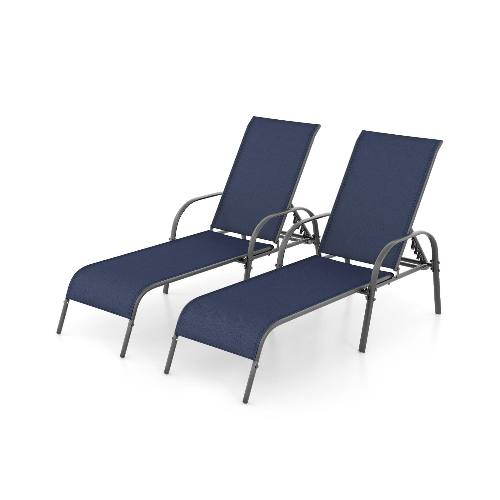 Alt View 9. Gymax - Gymax 2 PCS Lounge Chair Chaise Adjustable Reclining Armrest Patio Navy - Blue.