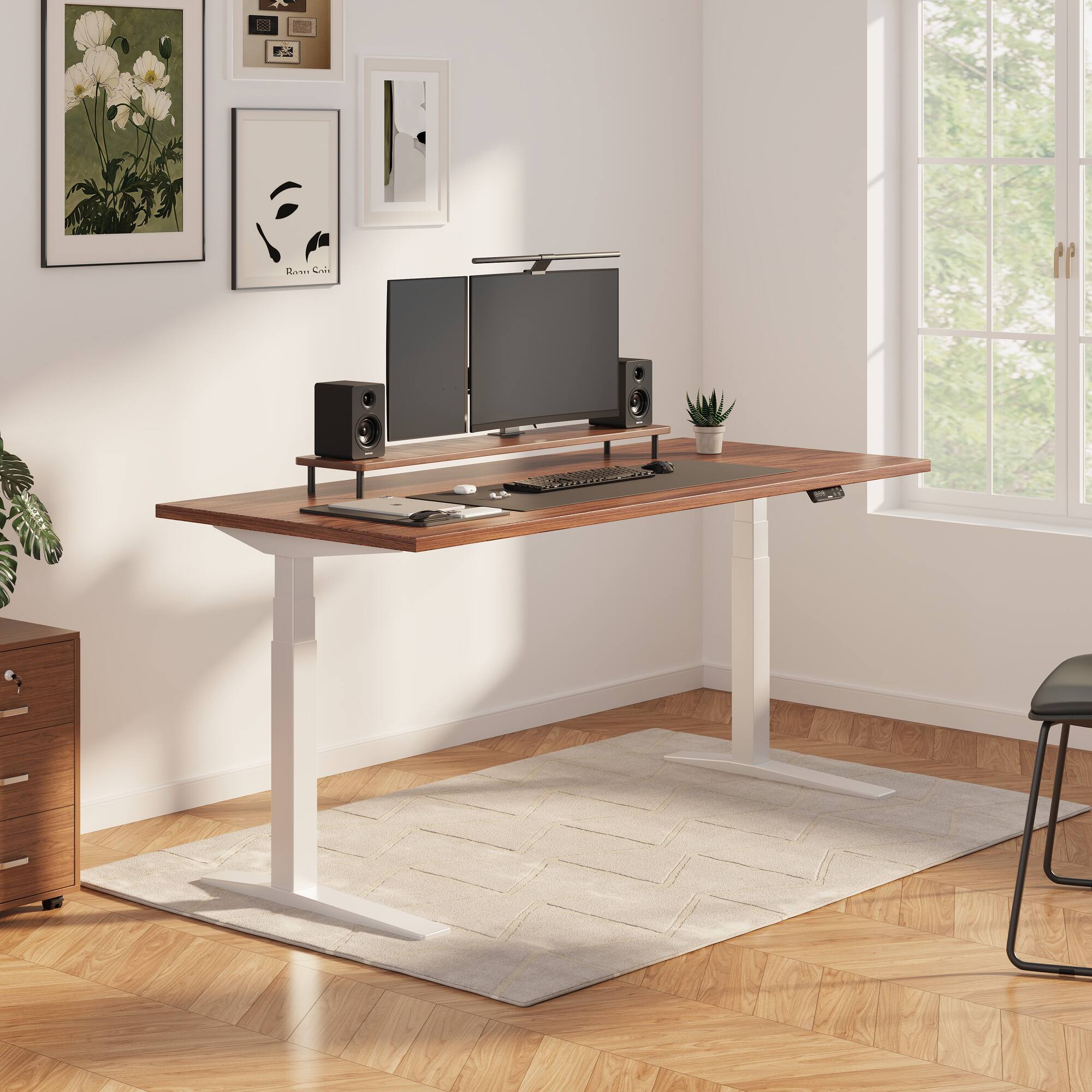 Alt View 5. FlexiSpot - FlexiSpot E7 55''W Electric Adjustable Standing Desk Chipboard, Black/White - Black.