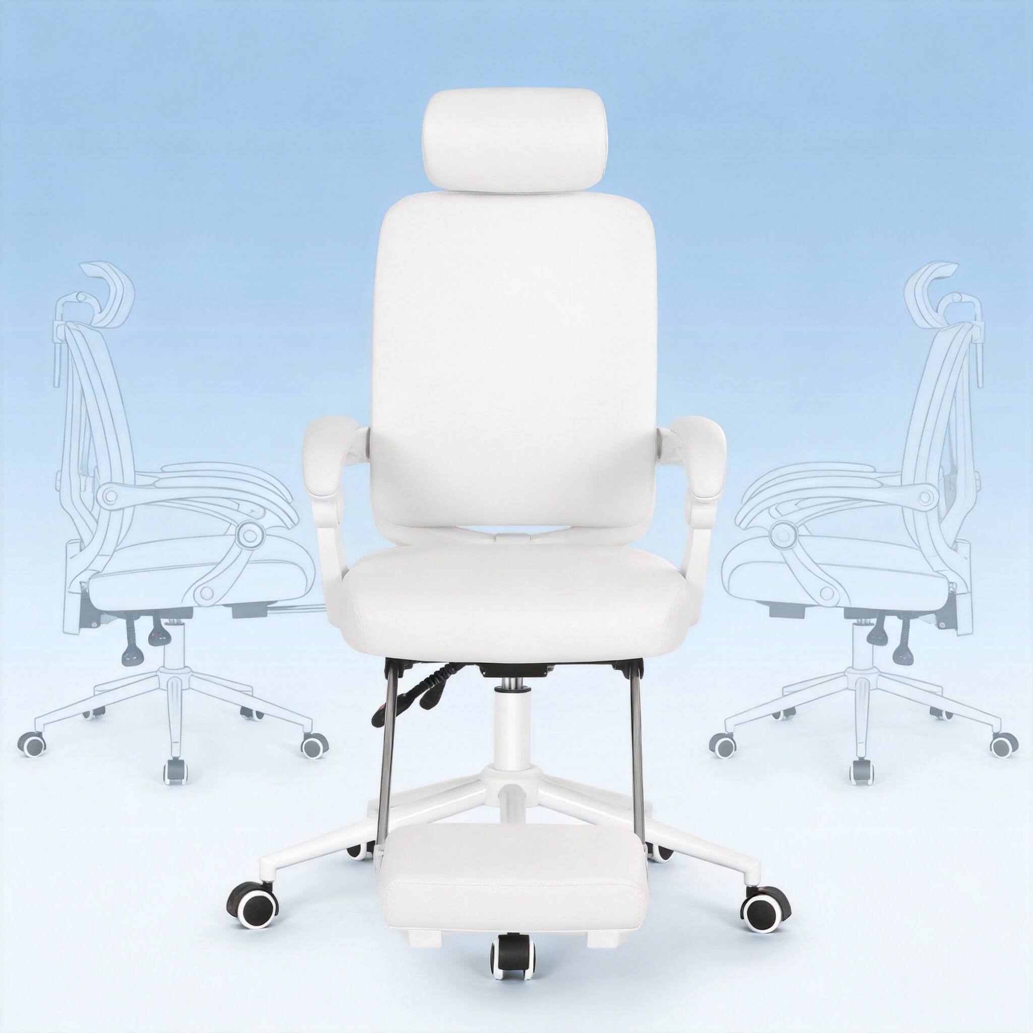 Alt View 3. Frangdom - Ergonomic High-Back Chair with Footrest 2D Lumbar Headrest - Ivory White 2D Lumbar Support High Back.