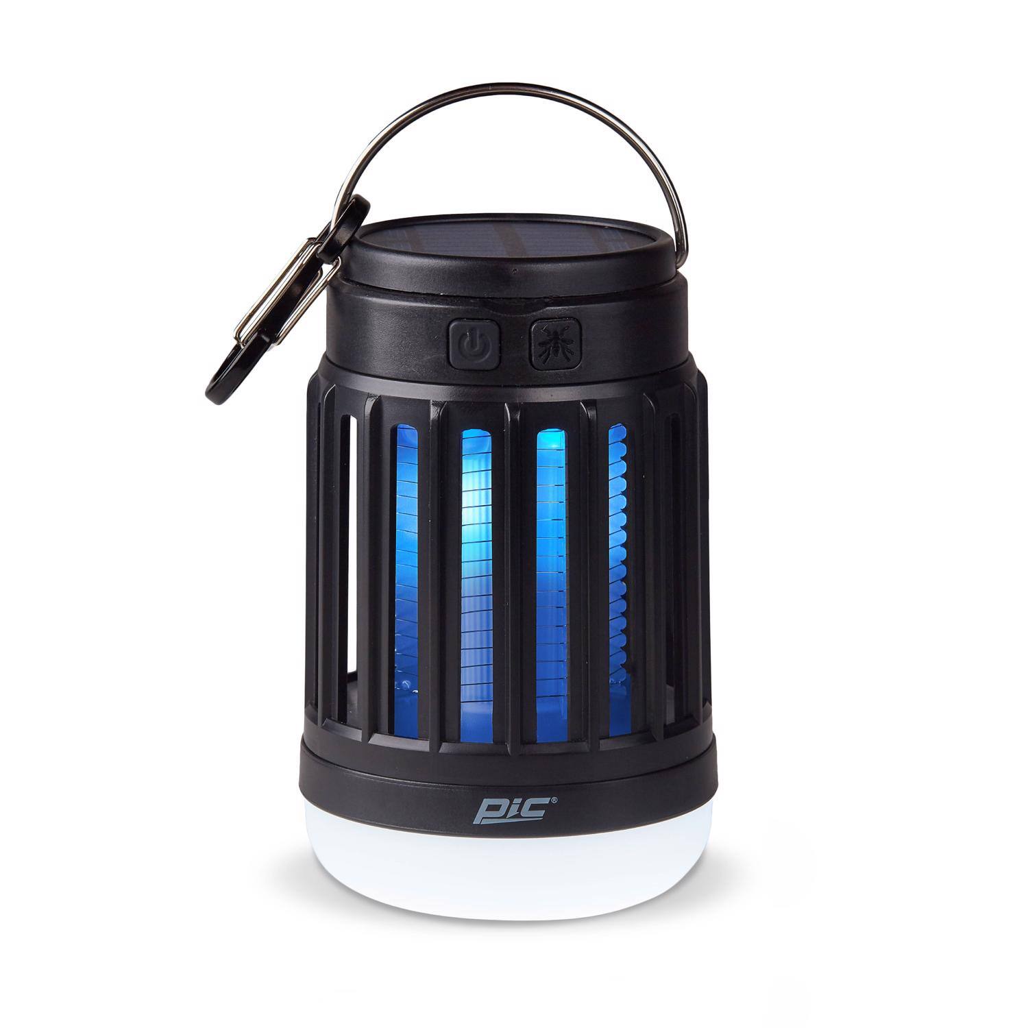 Front. PIC - PIC Solar Indoor and Outdoor Mosquito Zapper and Lantern - Black|Blue with UV light glow.