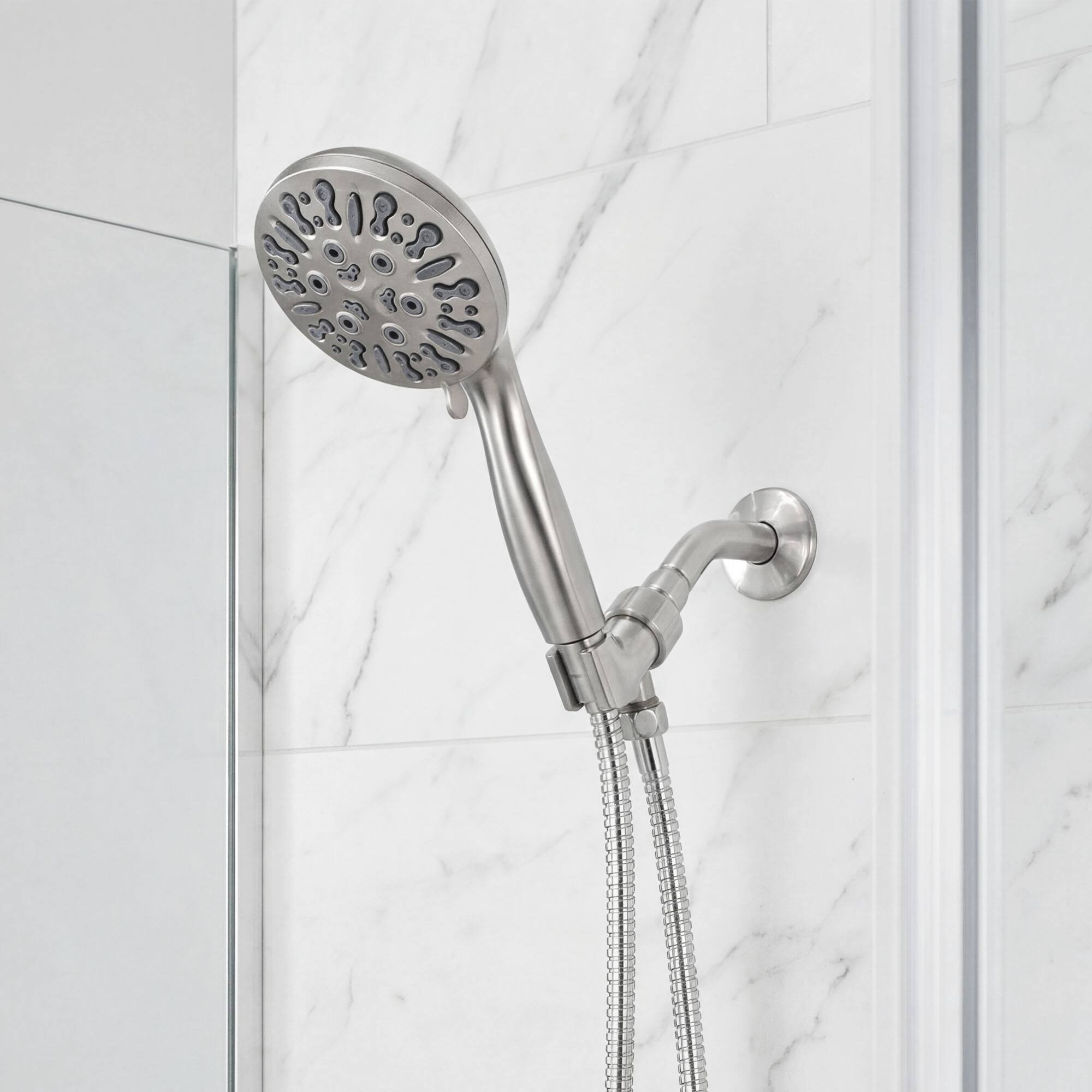 Alt View 8. Akicon - Akicon High Pressure Handheld Shower Head 9-Setting with 60" Stainless Steel Hose 2.5 gpm in Brushed Nickel - Brushed Nickel.