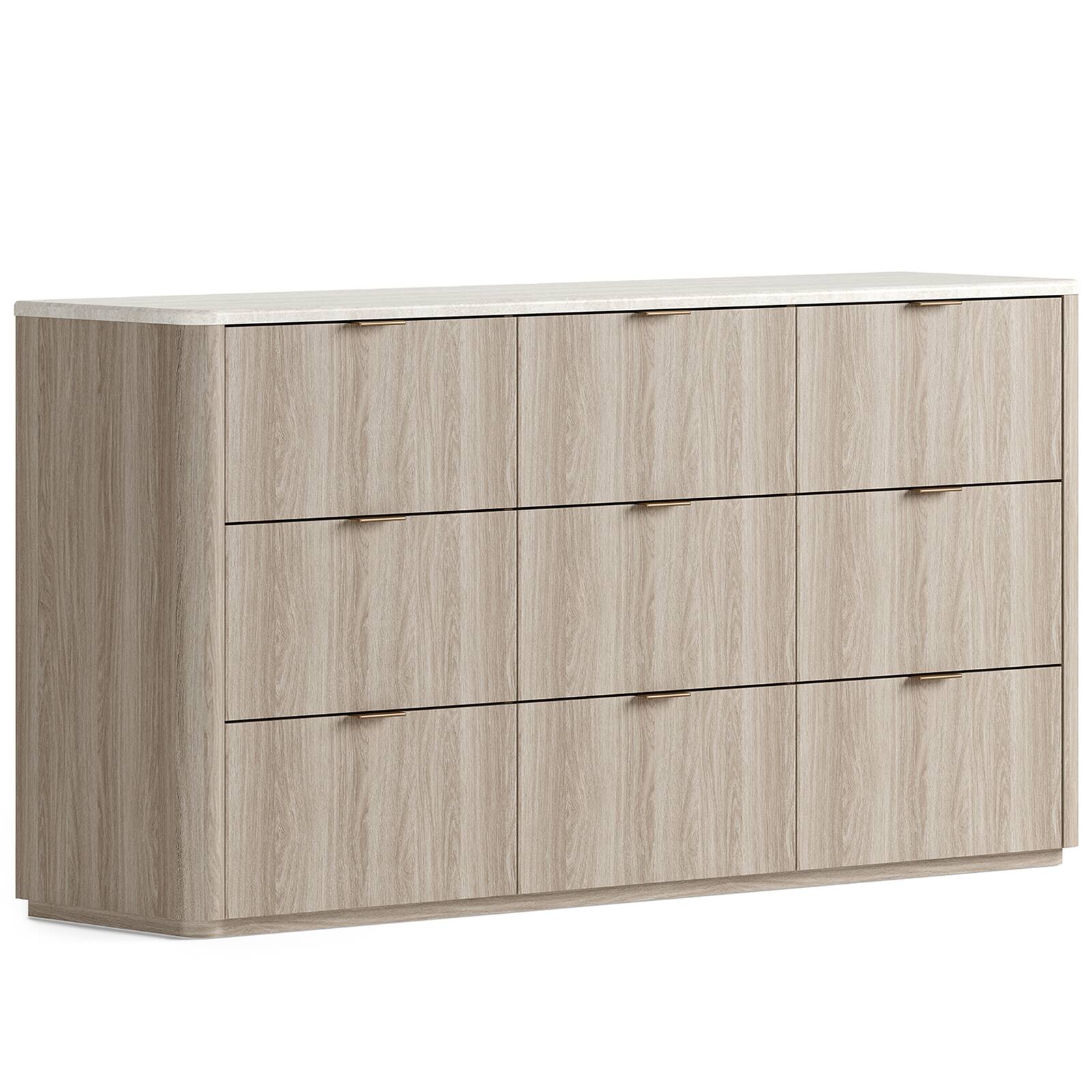 Alt View 6. ModernMate - 63" Modern 9 Drawers Dresser Faux Travertine Dresser Chest for Bedroom Living Room - Natural Grey.