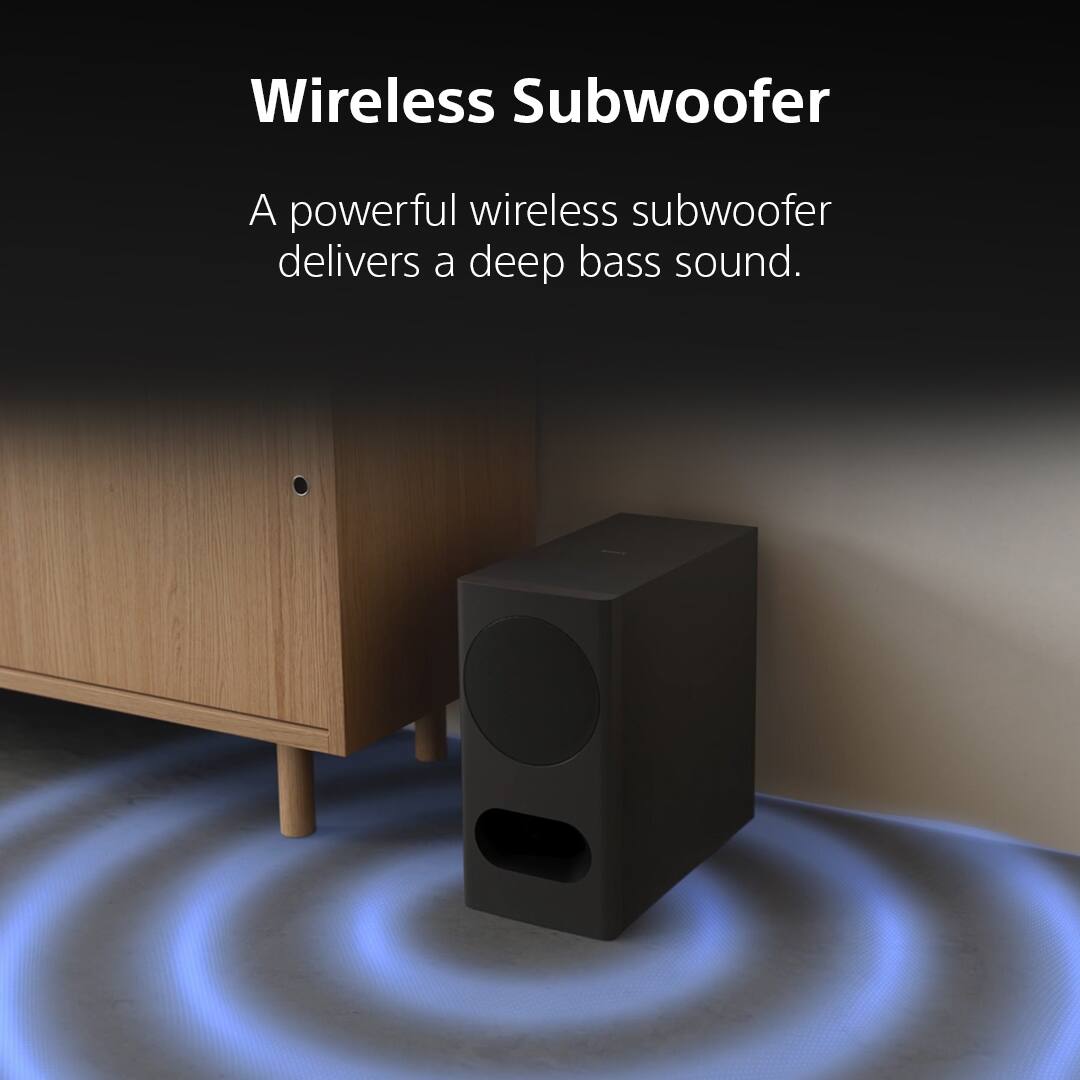Wireless Subwoofer

A powerful wireless subwoofer delivers a deep bass sound.