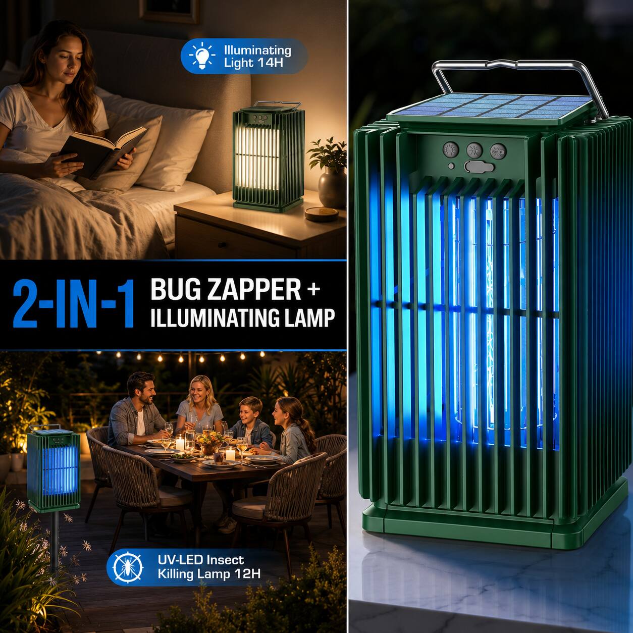 Illuminating Light 14H  
2-IN-1 BUG ZAPPER + ILLUMINATING LAMP  
UV-LED Insect Killing Lamp 12H