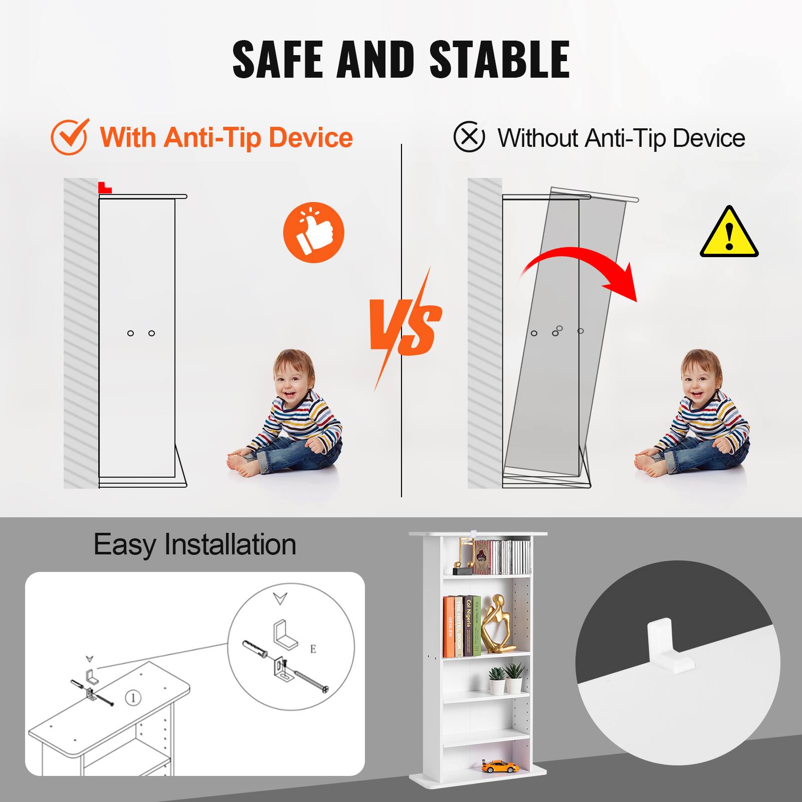 SAFE AND STABLE

With Anti-Tip Device

VS

Without Anti-Tip Device

Easy Installation