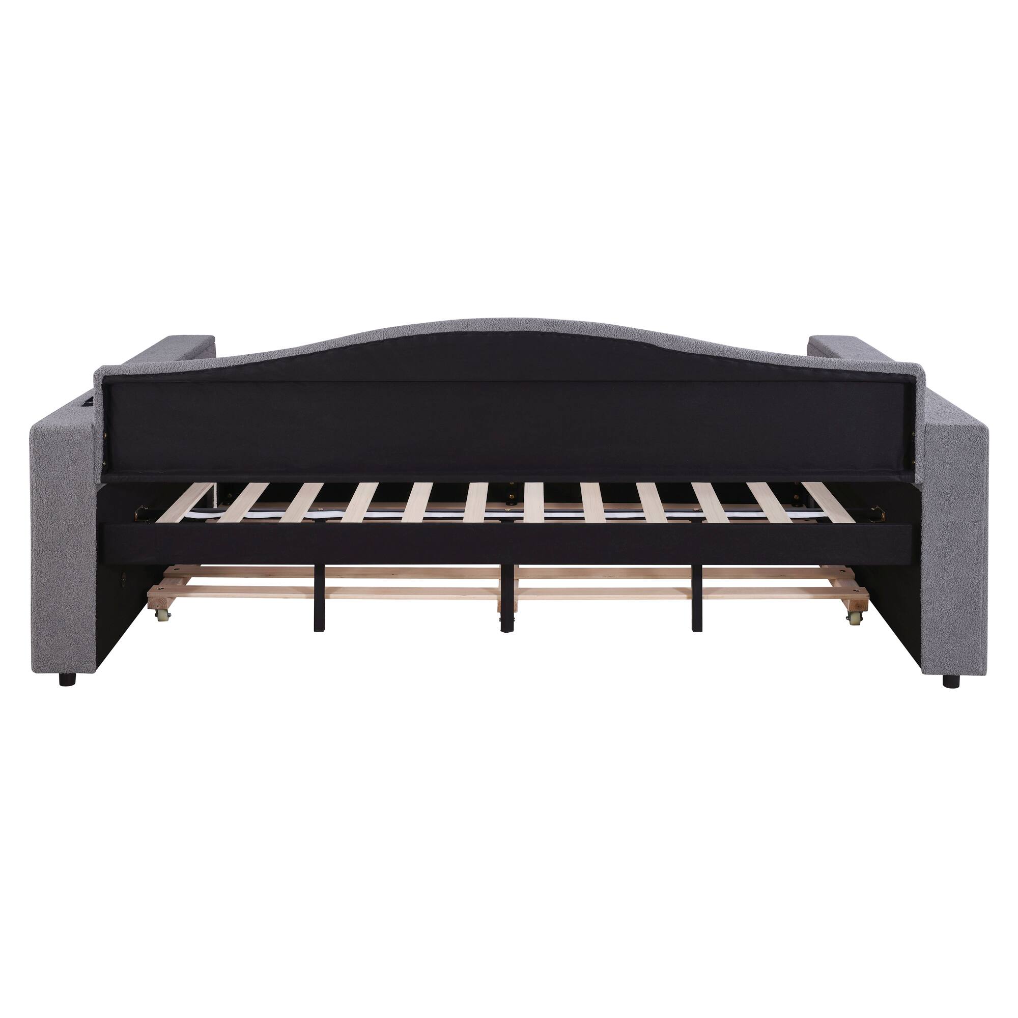 Alt View 6. Tiramisubest - Full Size Upholstered Daybed with Storage Armrests, Trundle and Latest Integrated Bluetooth Audio System, Teddy Fleece - Gray.