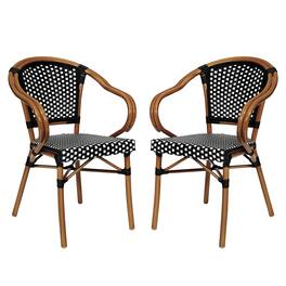 Emma + Oliver - 2 Pack Stacking Bistro Chair with Metal Frame & PE Seat - Black & White/Natural Frame