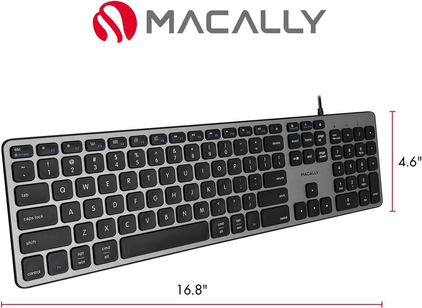 Macally Premium Wired USB C Keyboard with USB Ports (2X USB A |1x