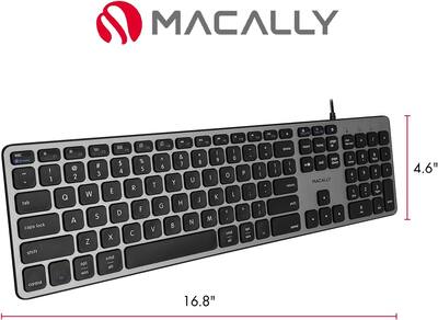 Macally Premium Wired USB C Keyboard with USB Ports (2X USB A |1x Macally Premium Wired USB C Keyboard with USB Ports (2X USB A |1x