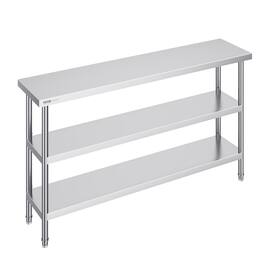 VEVOR - Stainless Steel Food Prep Table, 14 x 60 x 34 Inch Commercial Kitchen Worktable, with 2 Adjustable Undershelf - Silver
