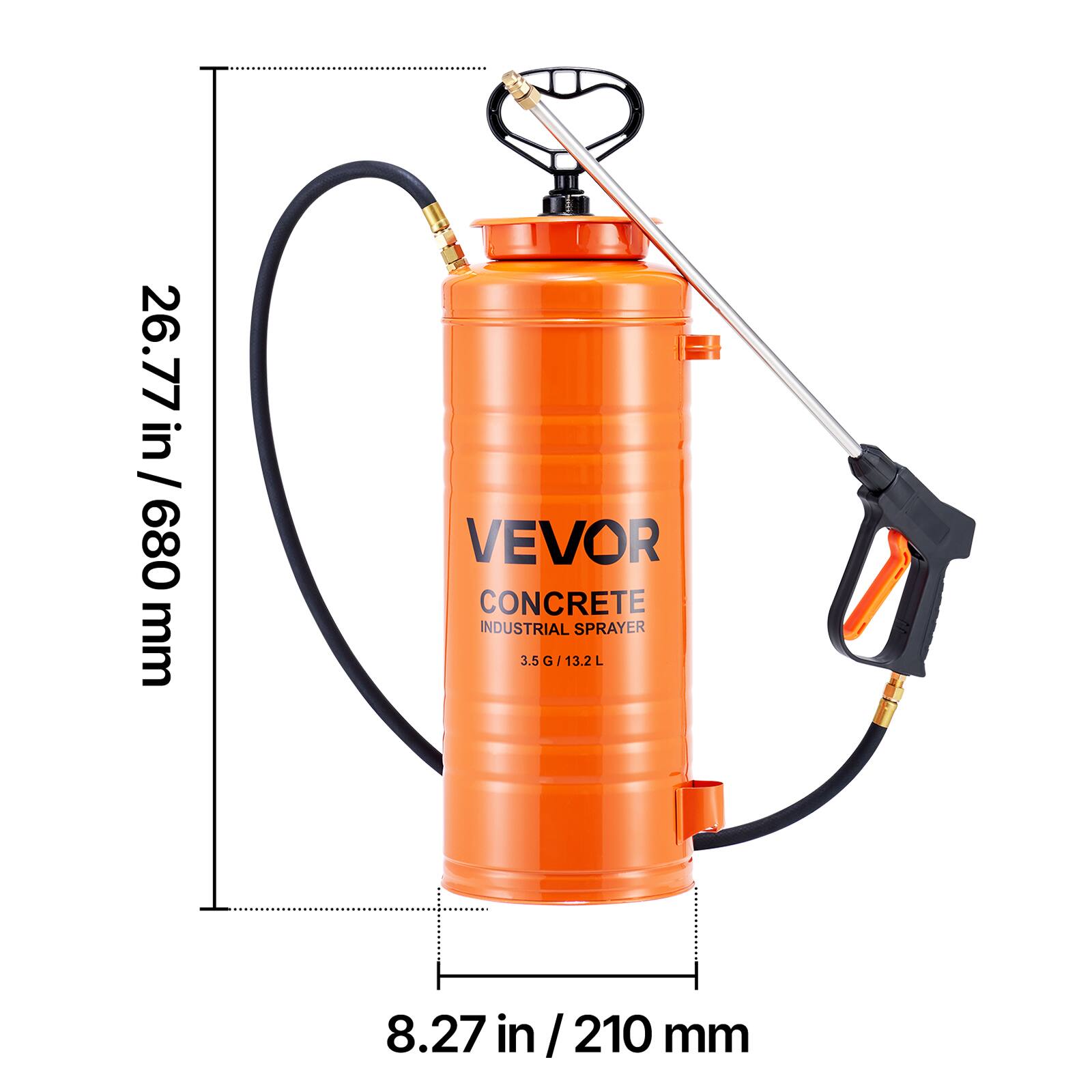 26.77 in / 680 mm VEVOR CONCRETE INDUSTRIAL SPRAYER 3.5 G / 13.2 L  
8.27 in / 210 mm
