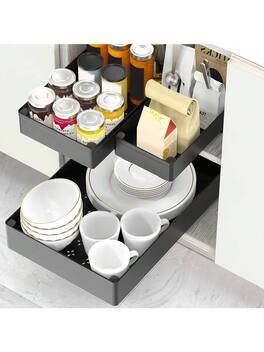 GARVEE - 1Pcs Pull Out Cabinet Organizer, Slide Out Drawers for Kitchen Cabinets, Under Sink Organizer, Roll Out Shelves for Home - Black