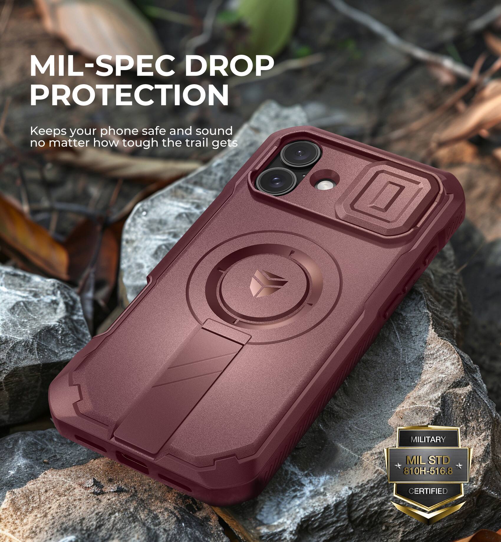 MIL-SPEC DROP PROTECTION
Keeps your phone safe and sound no matter how tough the trail gets
MILITARY MIL STD 810H-516.8 CERTIFIED