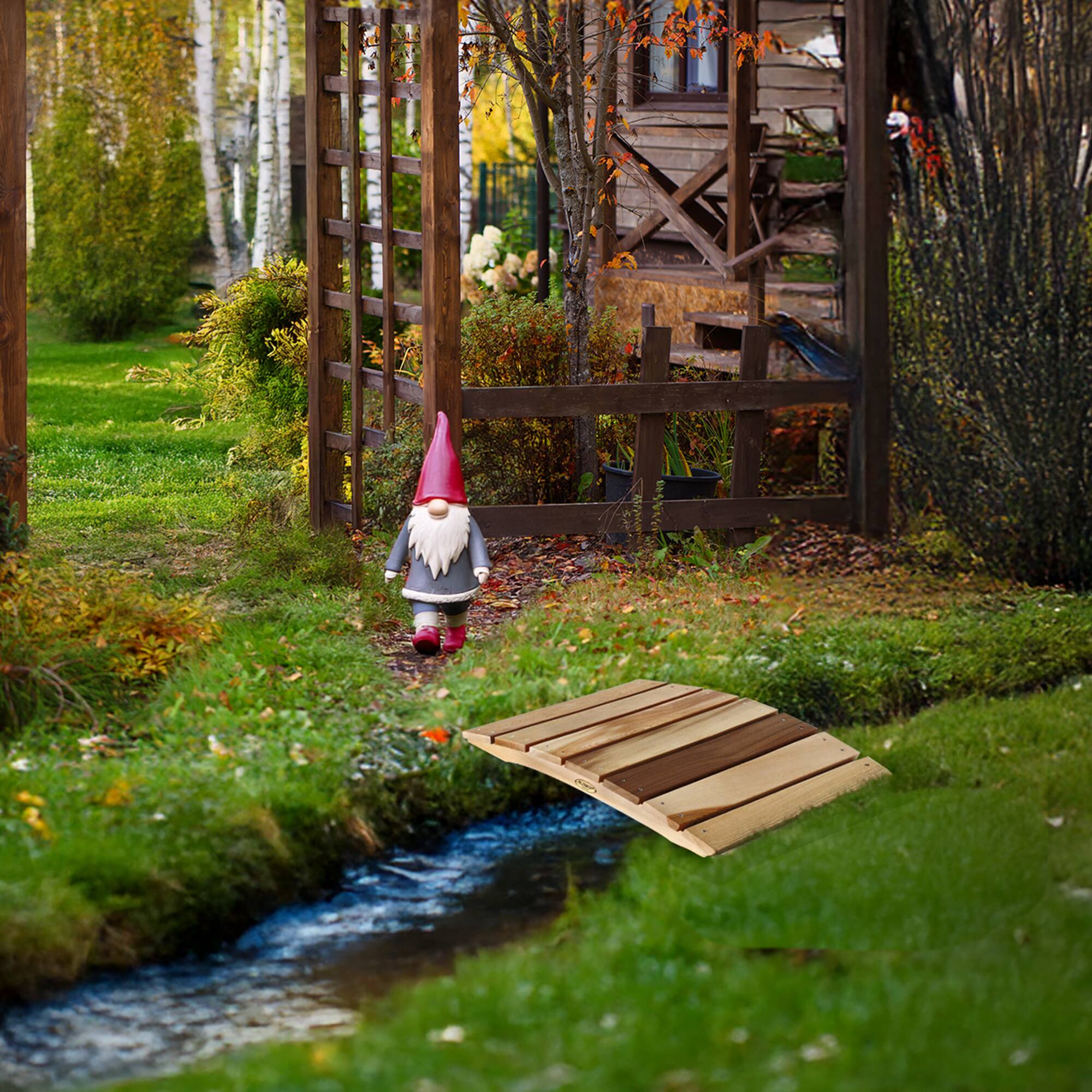 Alt View 5. All Things Cedar - All Things Cedar Outdoor Wood Garden Bridge, Walkway, Backyard Pond, 2’, Natural - Natural.